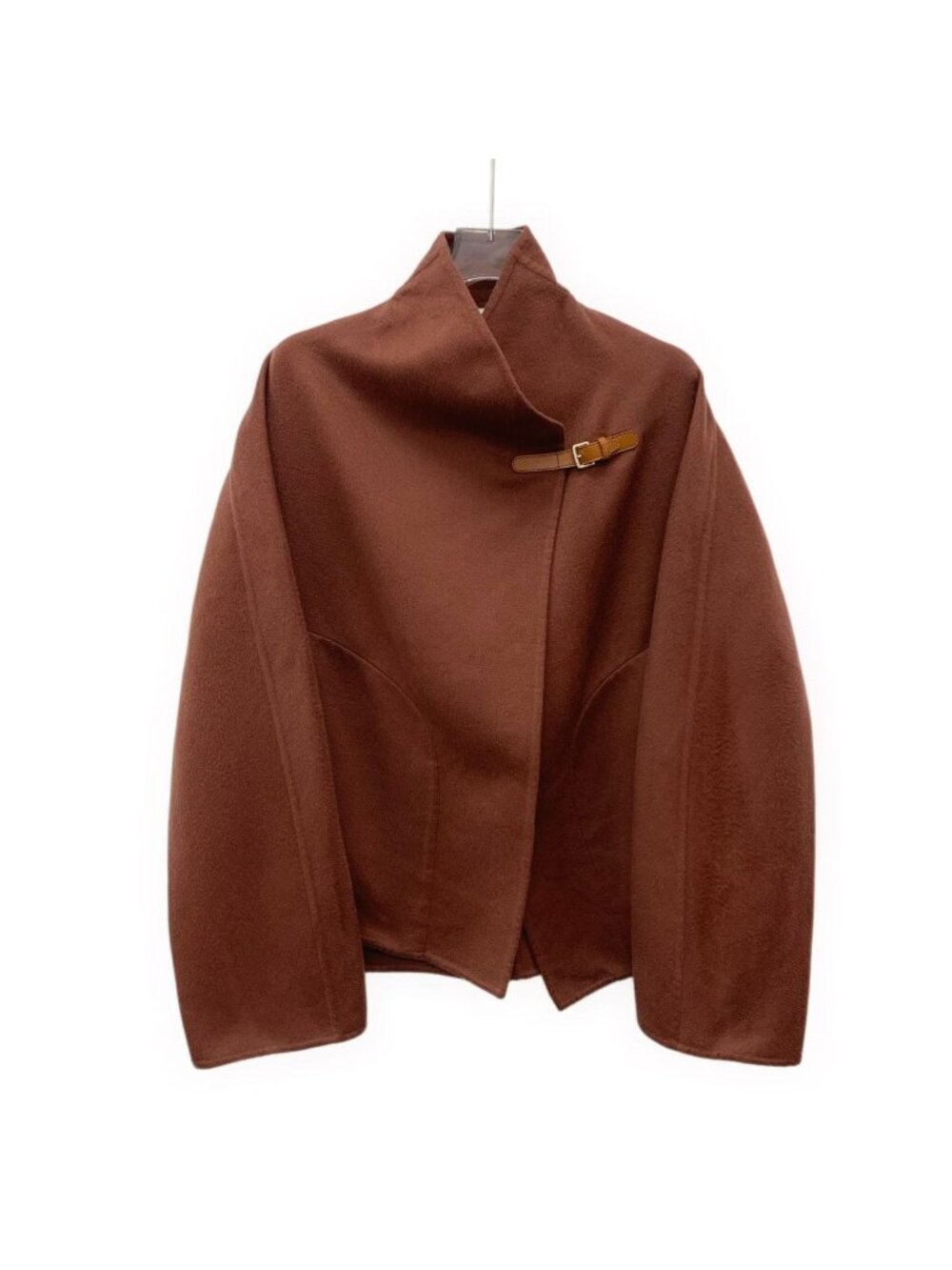 Hermès Dark Brown Cashmere Buckle-Detail Cropped Coat